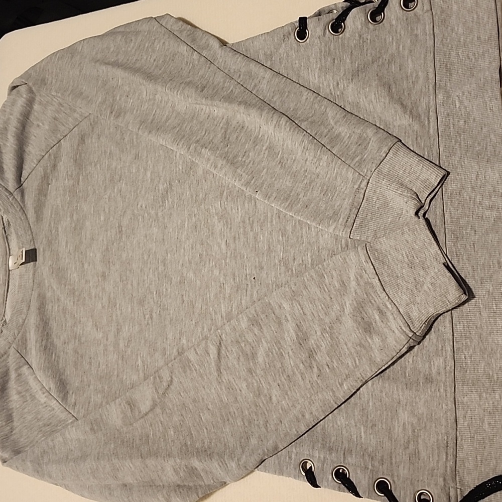 Gray Lace-Up Side Crewneck